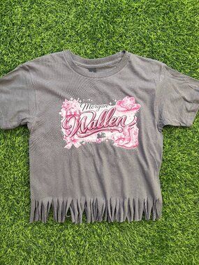 NWT Youth Morgan Wallen Gray/Pink Fringe Tee